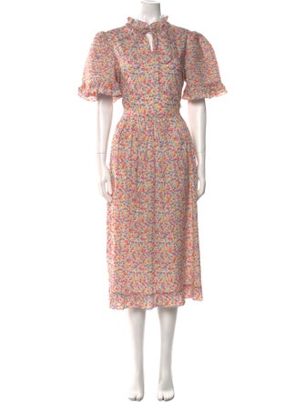 Horror Vacui Floral Print Midi Length Dress