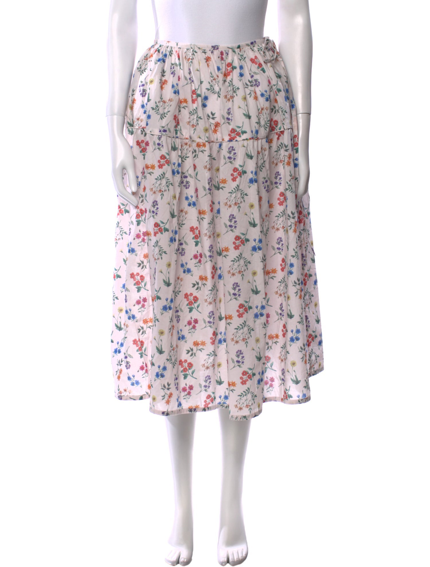 Horror Vacui Floral Print Midi Length Skirt