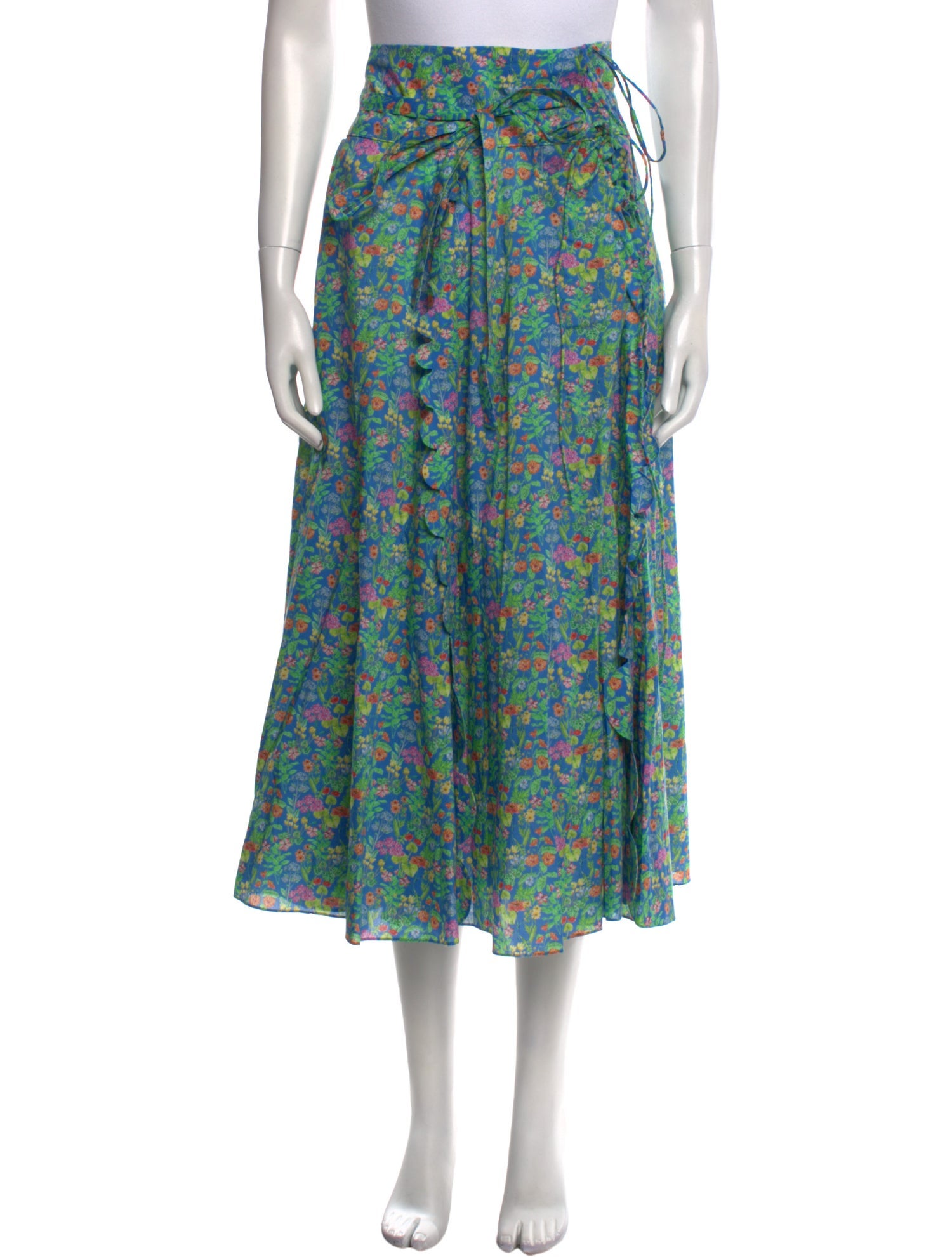 Horror Vacui Floral Print Midi Length Skirt