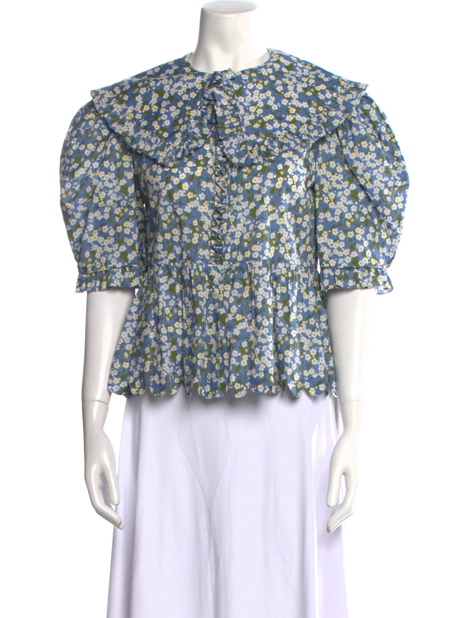 Horror Vacui Floral Print Crew Neck Blouse