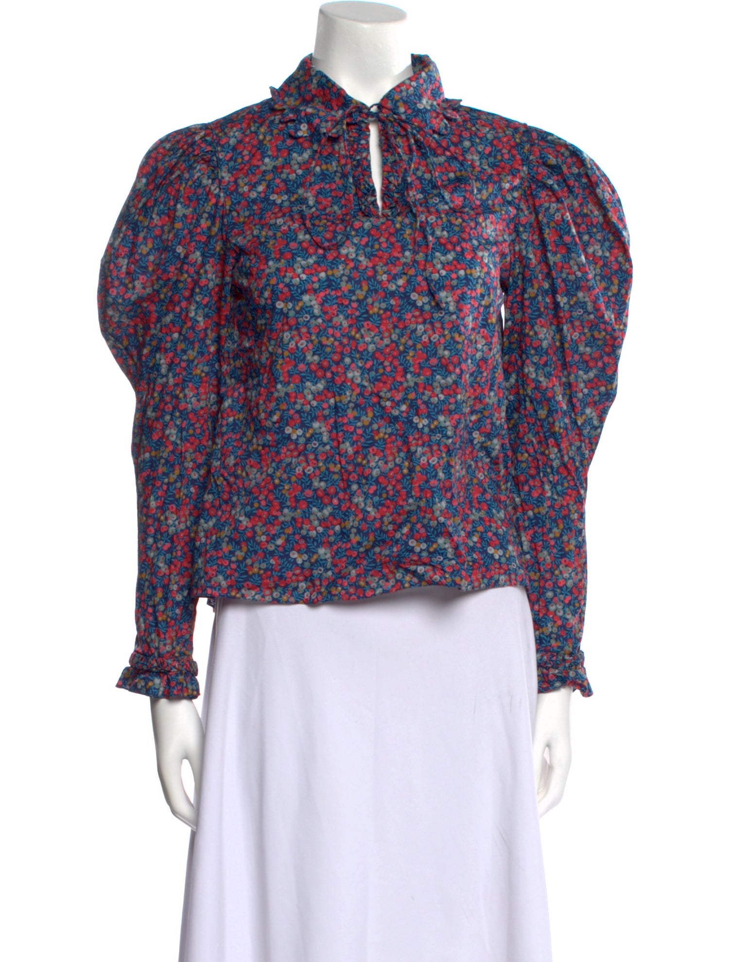 Horror Vacui Floral Print Mock Neck Blouse