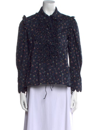 Horror Vacui Floral Print Long Sleeve Blouse