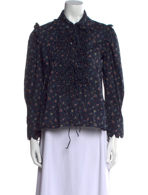 Horror Vacui Floral Print Long Sleeve Blouse