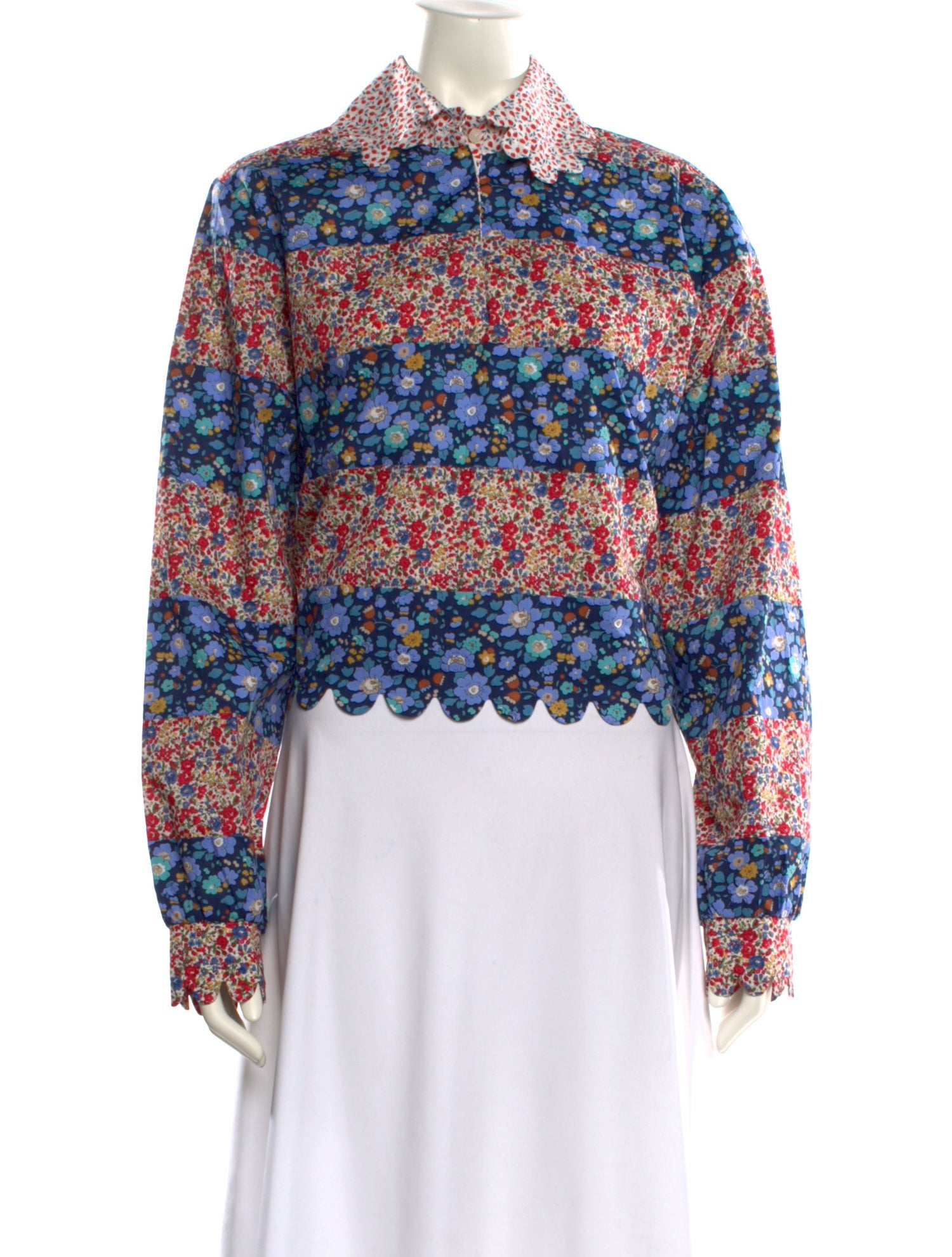 Horror Vacui Floral Print Mock Neck Crop Top