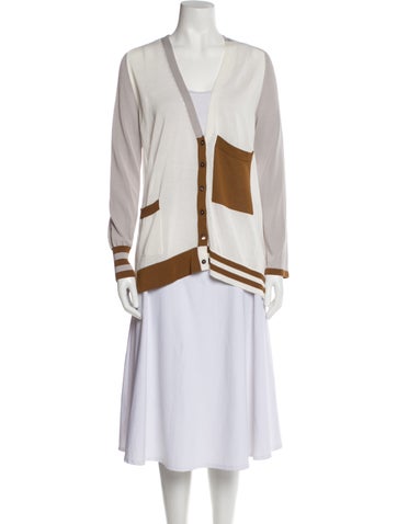 Kash Knitwear Colorblock Pattern Plunge Neckline Sweater M