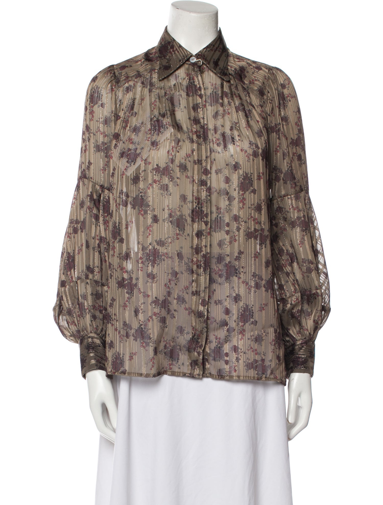High Floral Print Long Sleeve Button-Up Top