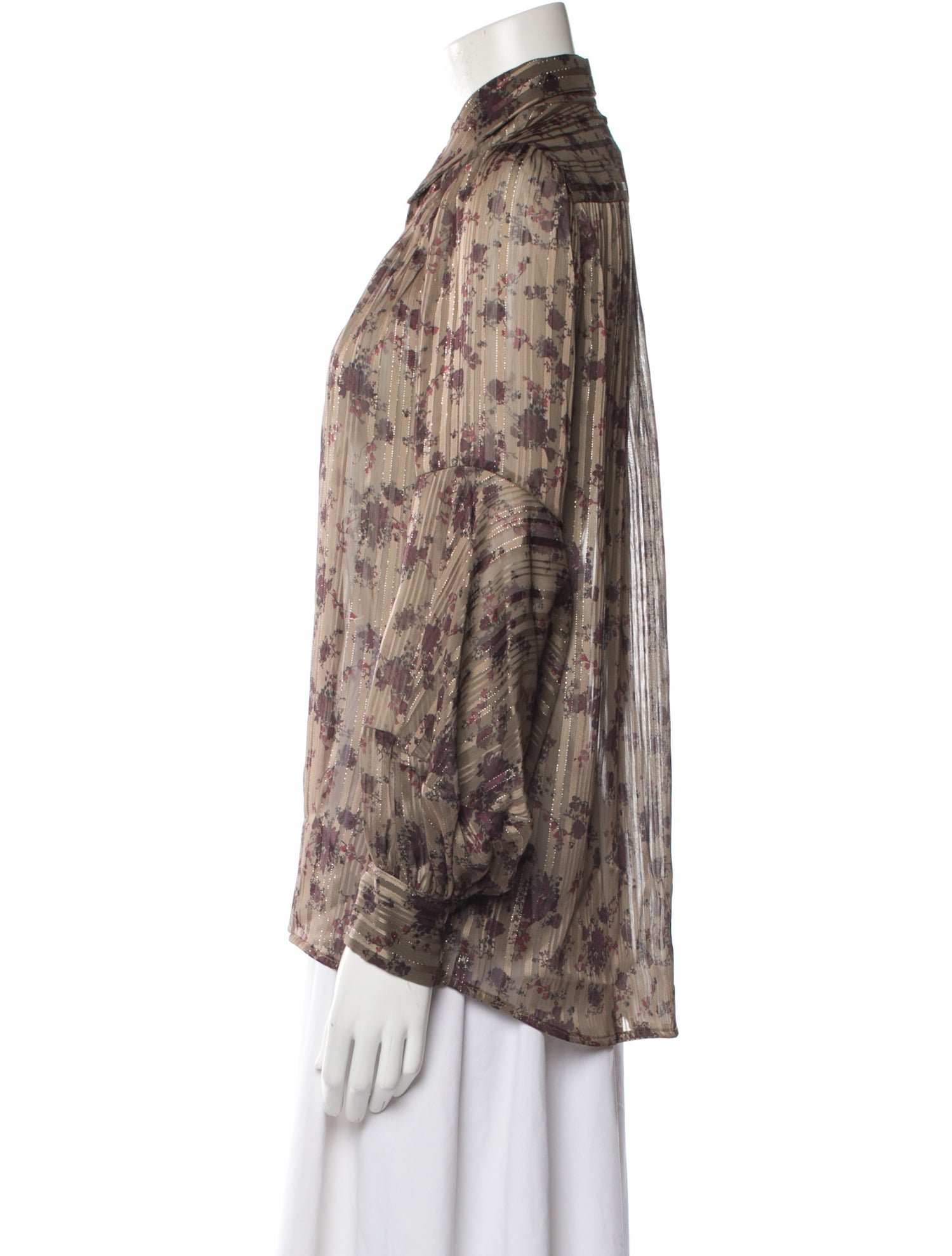 High Floral Print Long Sleeve Button-Up Top