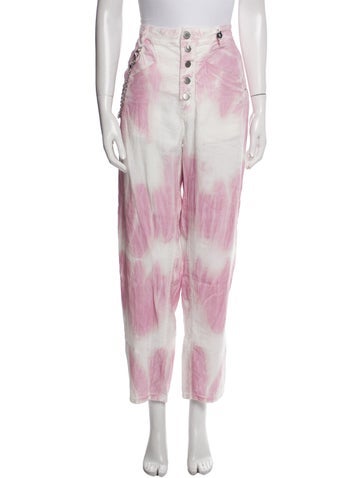 High Pants Tie-Dye Print Straight Leg M