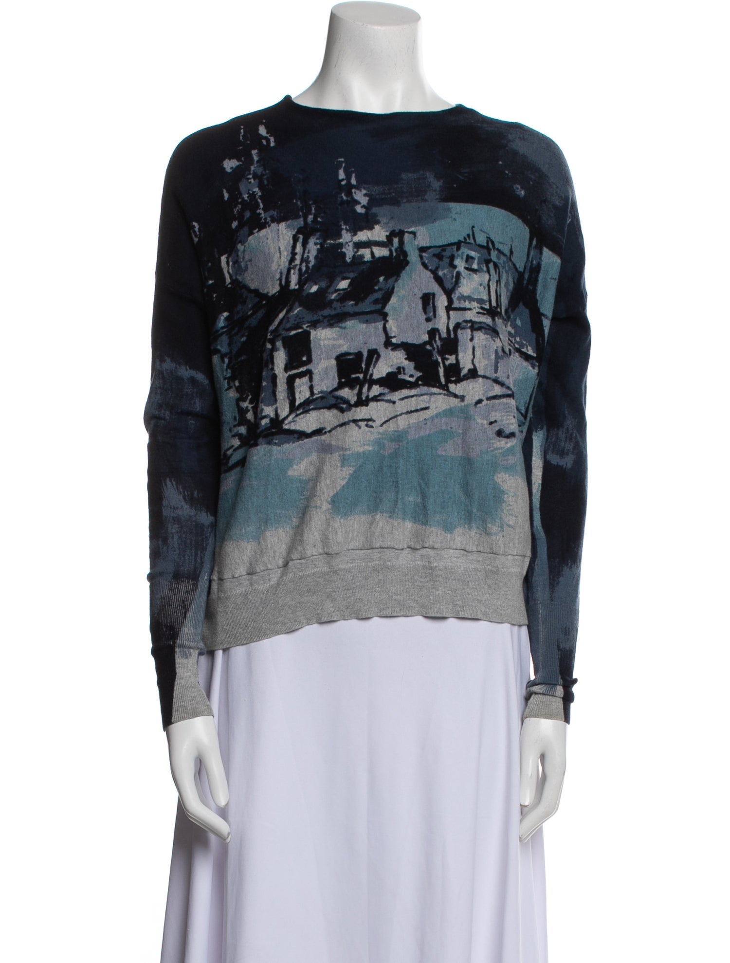 High Sport Printed Bateau Neckline Sweater