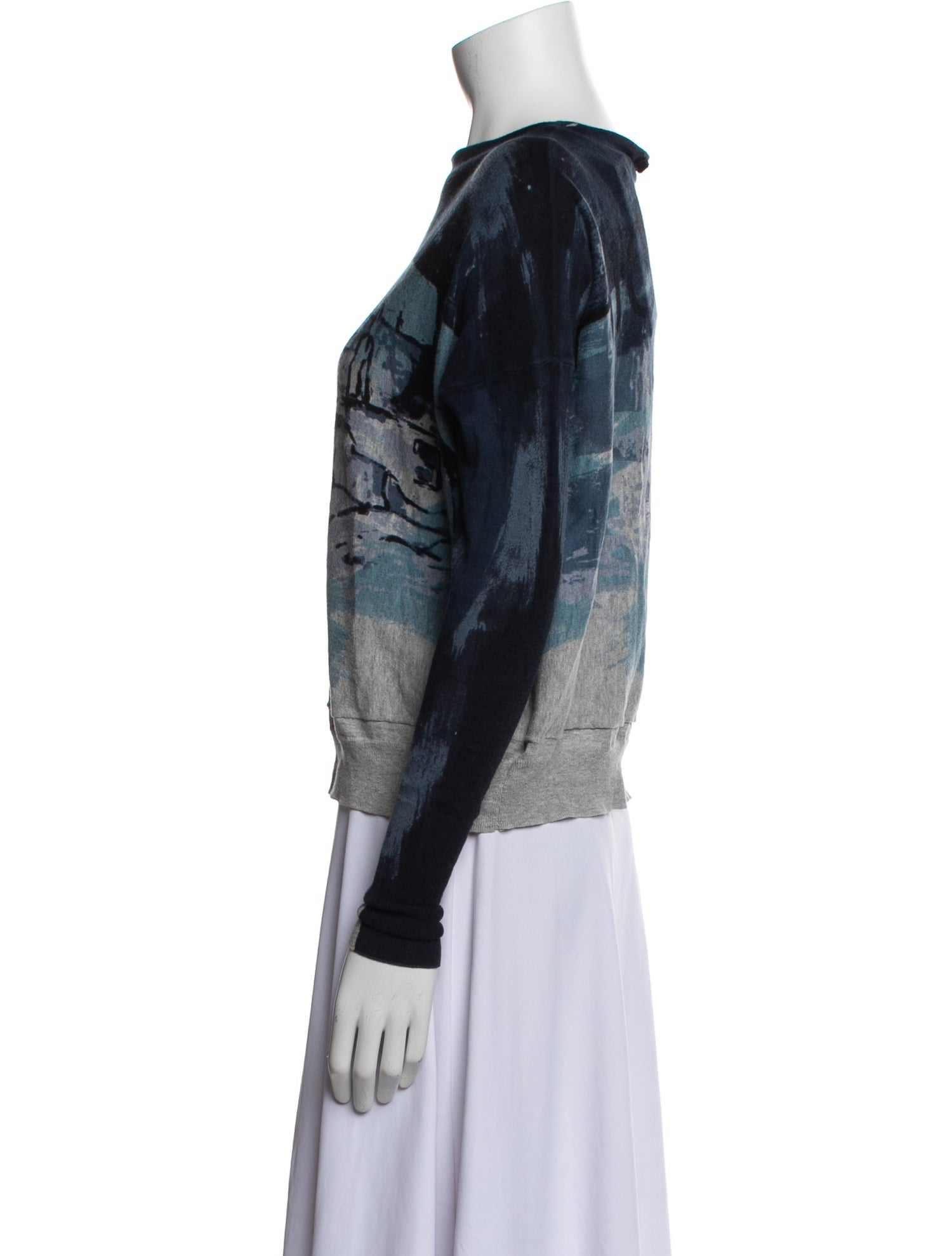 High Sport Printed Bateau Neckline Sweater