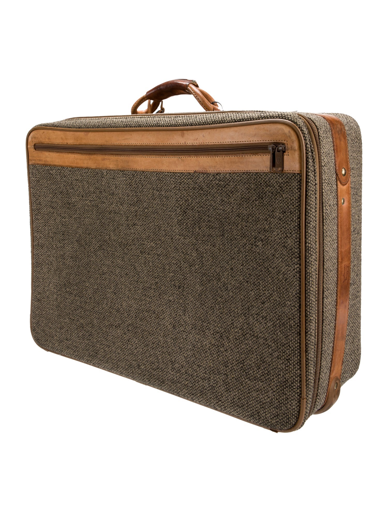 Hartmann Leather-Trimmed Wool Suitcase