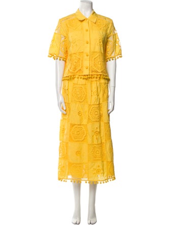 Hunter Bell Lace Pattern Pom-Pom Embellishments Skirt Set