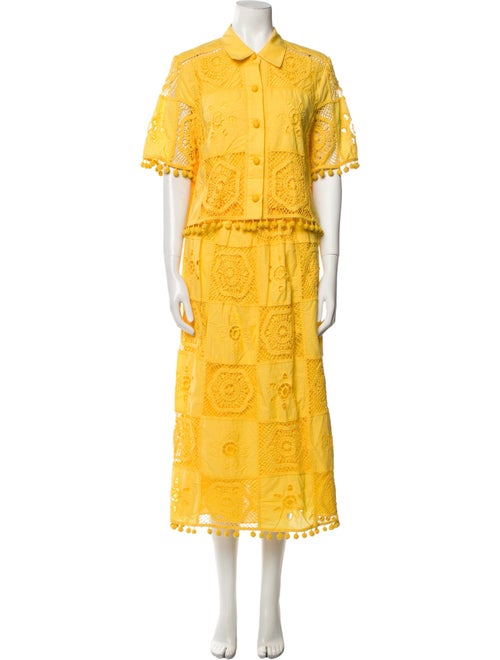 Hunter Bell Lace Pattern Pom-Pom Embellishments Skirt Set