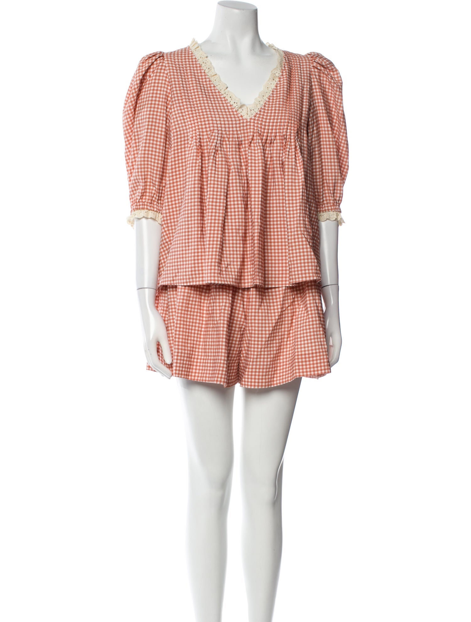 Hunter Bell Plaid Print Ruffle Embellishment Short Set w/ Tags