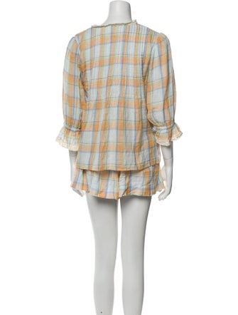 Hunter Bell Plaid Print Lace Trim Embellishment Short Set