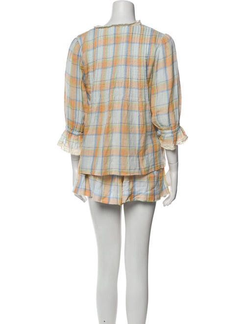 Hunter Bell Plaid Print Lace Trim Embellishment Short Set