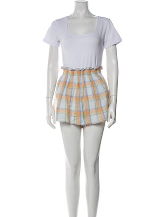 Hunter Bell Plaid Print Lace Trim Embellishment Short Set