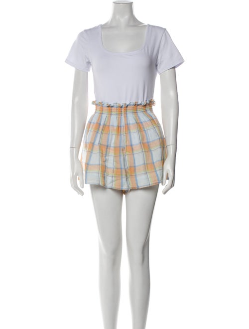 Hunter Bell Plaid Print Lace Trim Embellishment Short Set