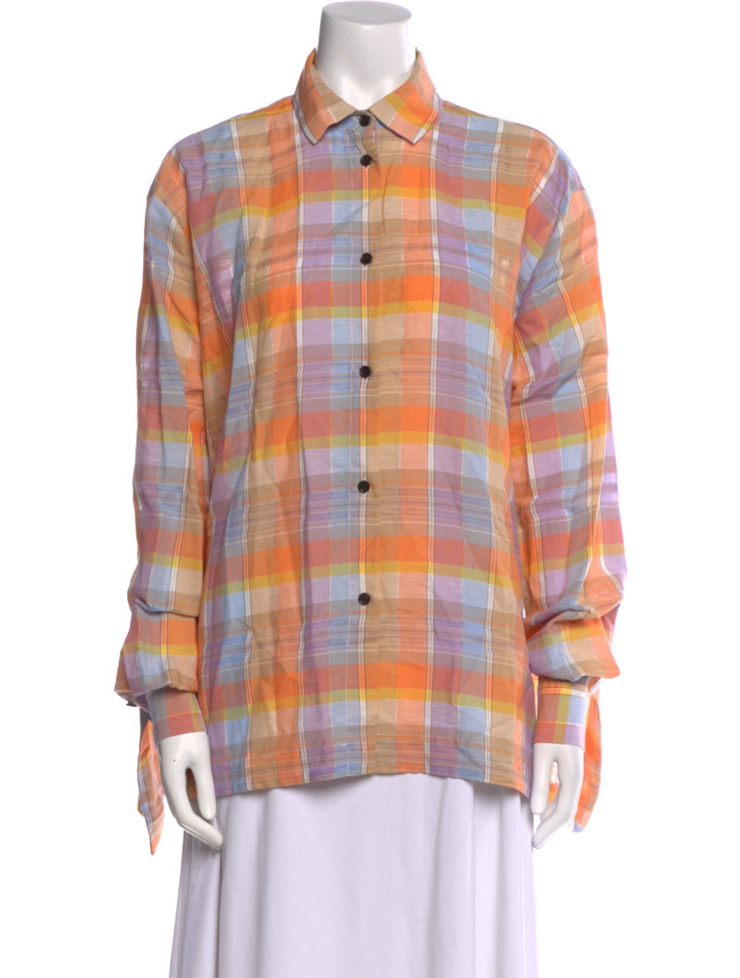 Henrik Vibskov Linen Plaid Print Button-Up Top