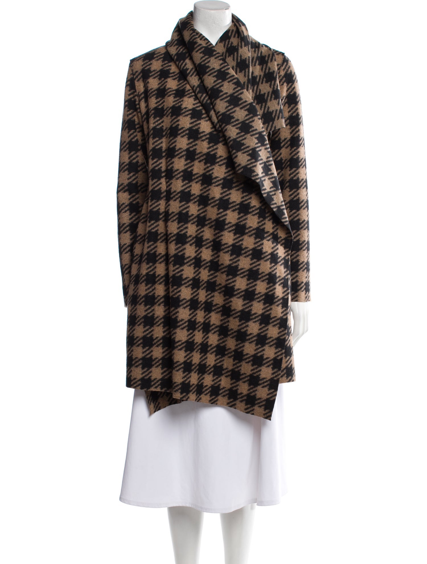 Harris Wharf London Virgin Wool Plaid Print Faux Fur Coat
