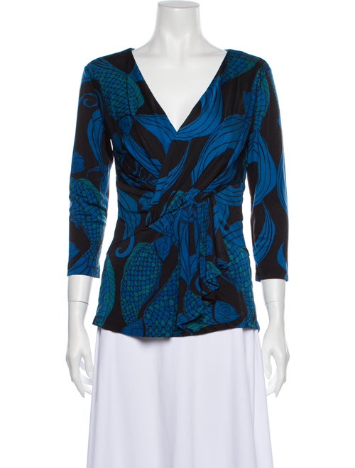 Mara Hoffman Printed V-Neck Blouse Blue
