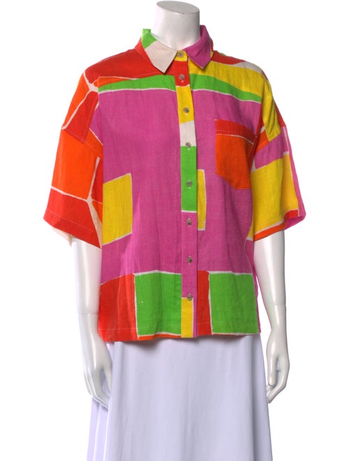 Mara Hoffman Printed Three-Quarter Sleeve Button-Up Top