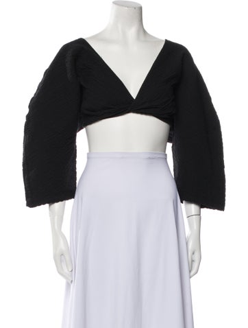 Mara Hoffman Tops V-Neck Three-Quarter Sleeve Crop Top L