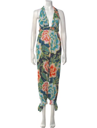 Mara Hoffman Floral Print Plunge Neckline Jumpsuit