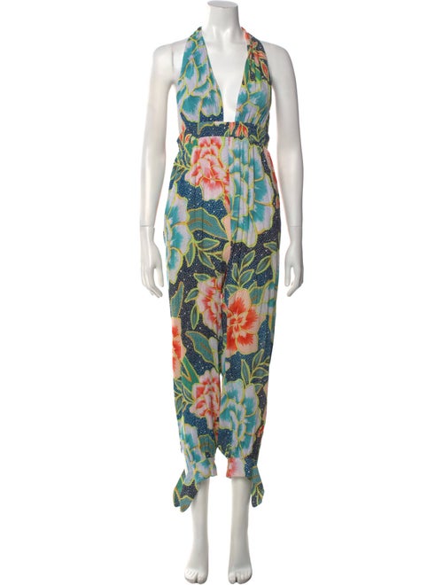 Mara Hoffman Floral Print Plunge Neckline Jumpsuit