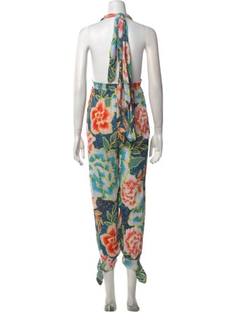 Mara Hoffman Floral Print Plunge Neckline Jumpsuit