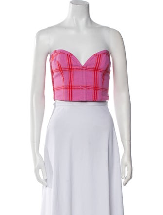 Mara Hoffman Plaid Print Strapless Crop Top