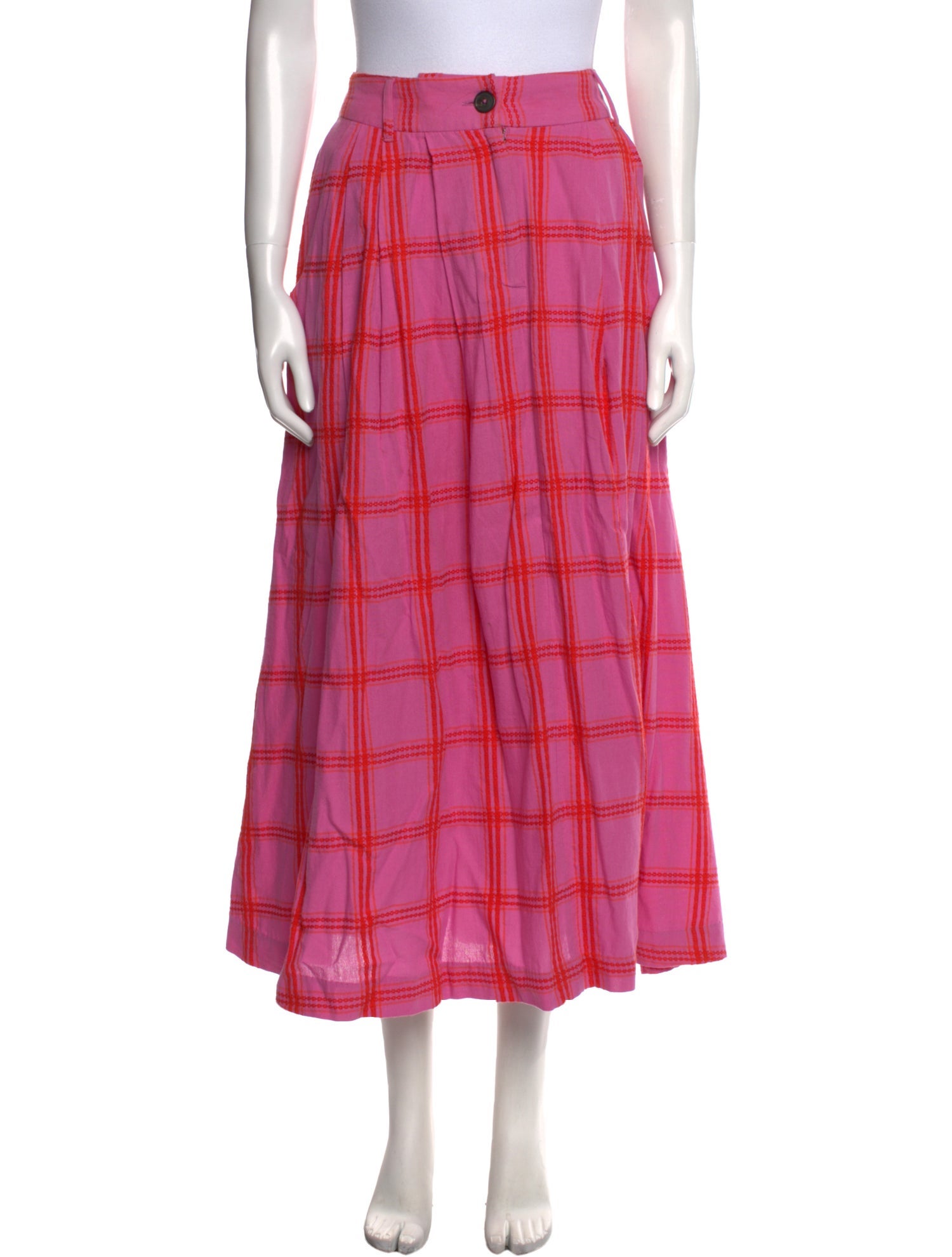 Mara Hoffman Plaid Print Midi Length Skirt
