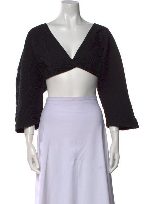 Mara Hoffman V-Neck Three-Quarter Sleeve Crop Top