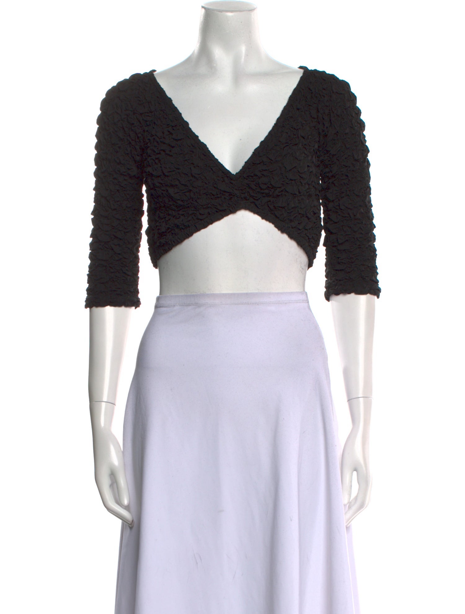 Mara Hoffman V-Neck Three-Quarter Sleeve Crop Top