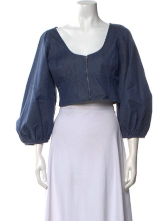 Mara Hoffman Scoop Neck Three-Quarter Sleeve Crop Top