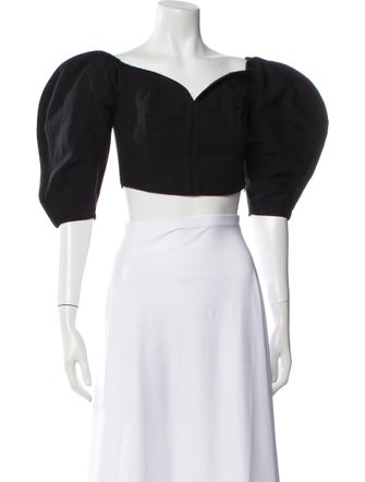 Mara Hoffman Off-The-Shoulder Three-Quarter Sleeve Crop Top