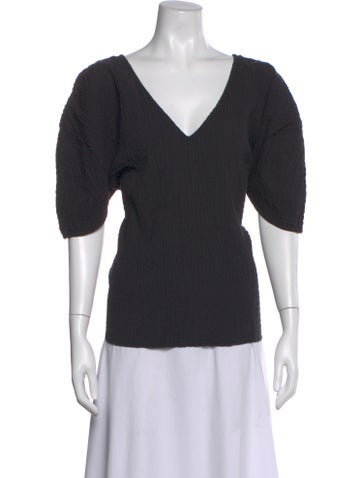 Pre-owned Mara Hoffman V-neck Three-quarter Sleeve Top In Black