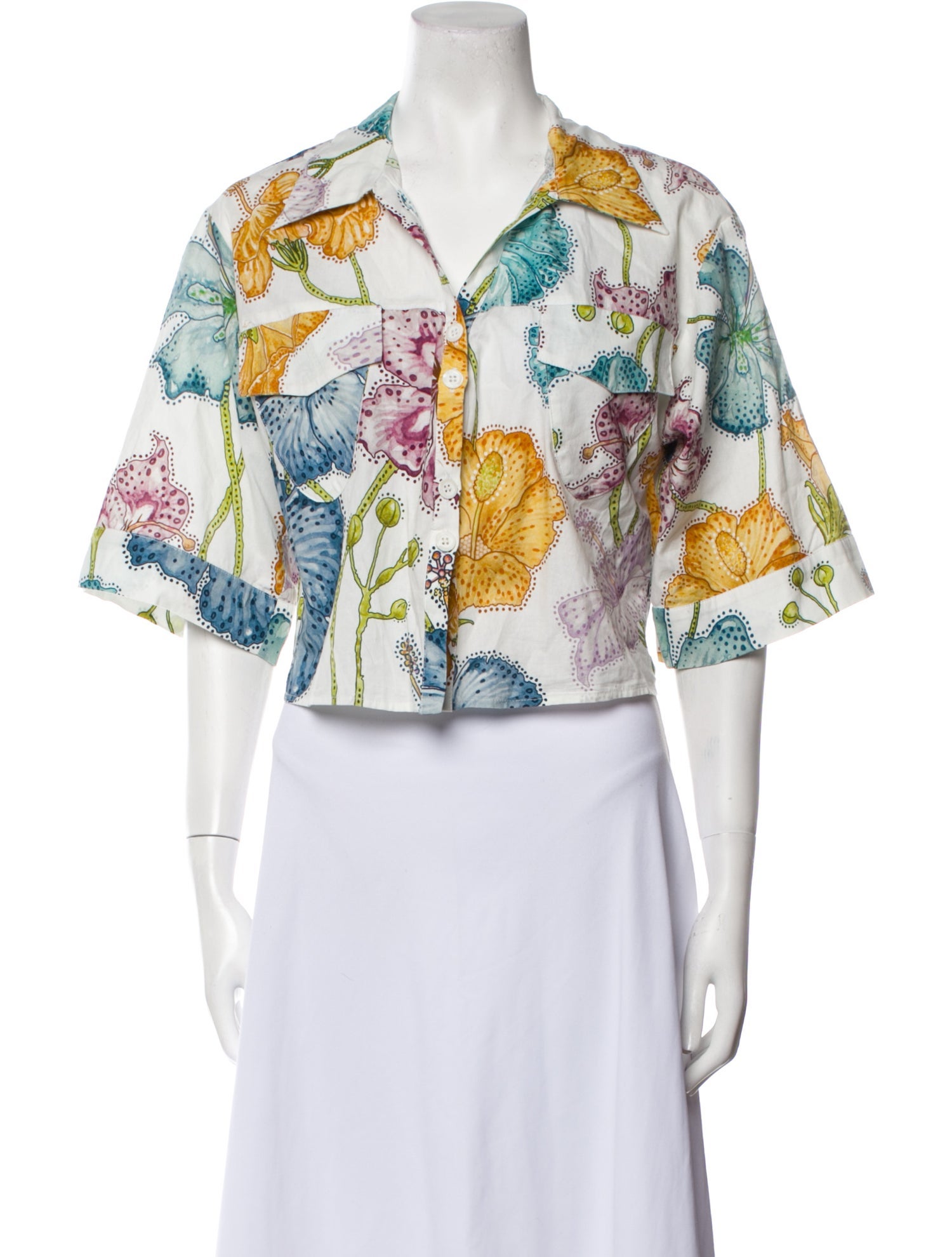 Hayley Menzies Floral Print Three-Quarter Sleeve Crop Top