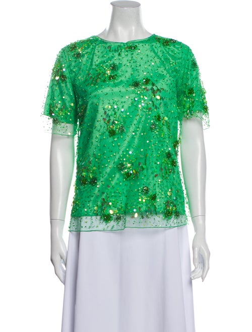 Ashish Bateau Neckline Short Sleeve Blouse Green