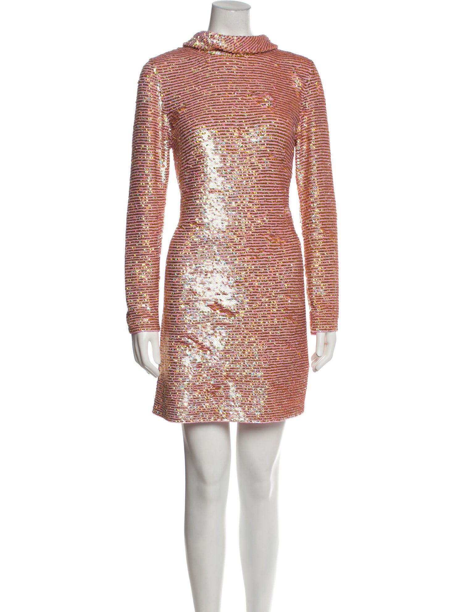 Ashish Sequin Roll Neck Dress in Golden Pink Mini Dress