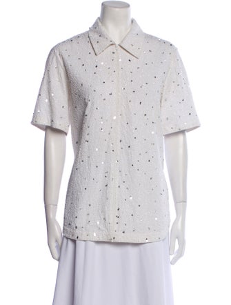 Ashish Polka Dot Print Short Sleeve Button-Up Top