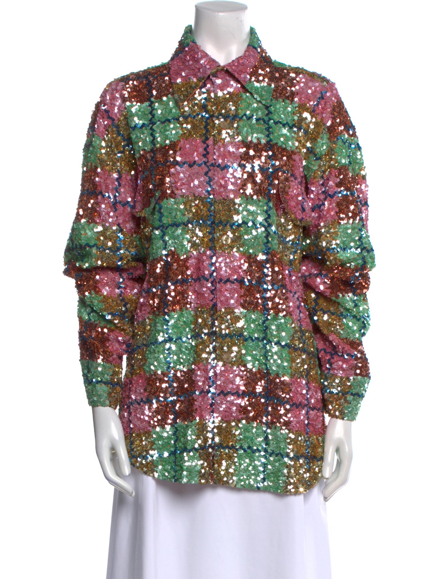 Ashish Printed Long Sleeve Button-Up Top