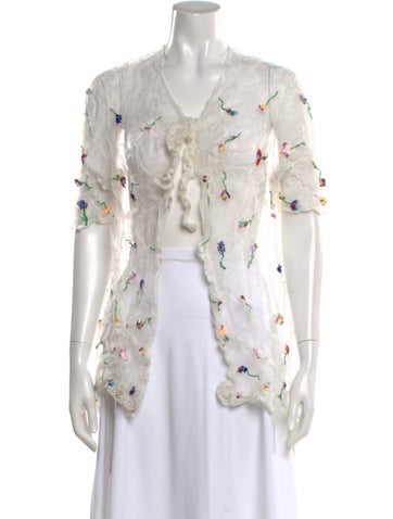 Pre-owned Ashish Silk Floral Print Top In White