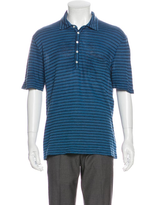 Massimo Alba Linen Striped Polo Shirt Blue
