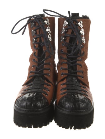 I Am Jennifer Le Leather Colorblock Pattern Combat Boots