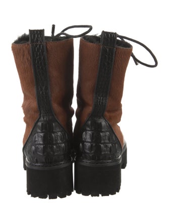 I Am Jennifer Le Leather Colorblock Pattern Combat Boots