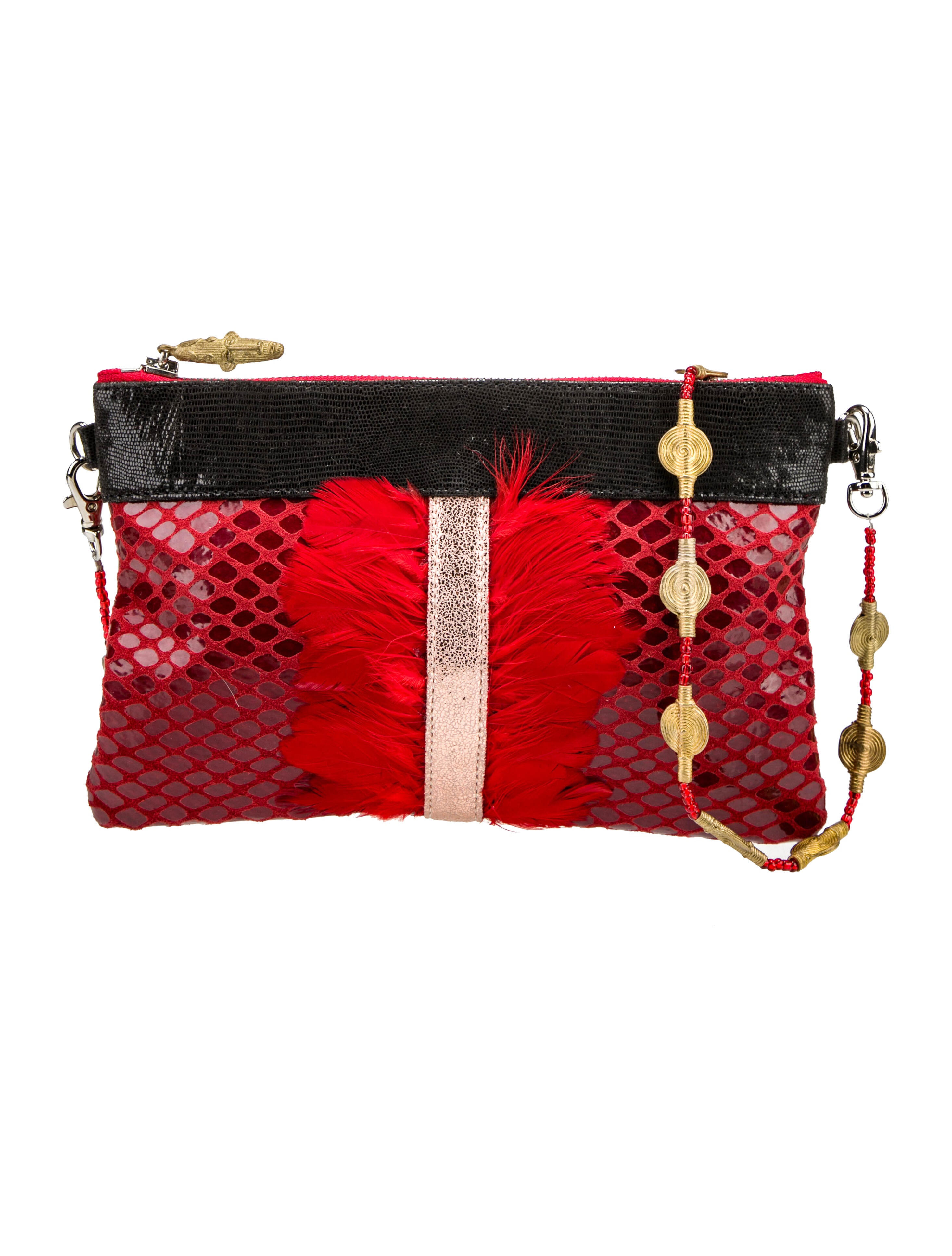 Ingrid Bruha Feather Trim Suede Crossbody Bag Red Crossbody Bags