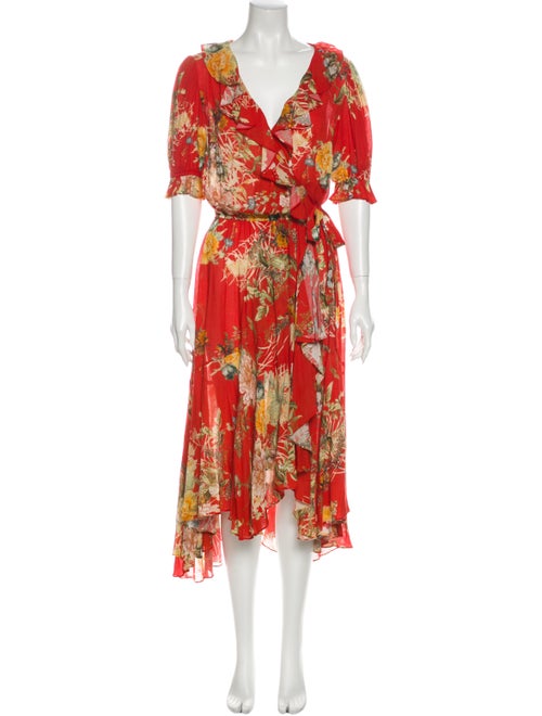 Icons Floral Print Midi Length Dress Red