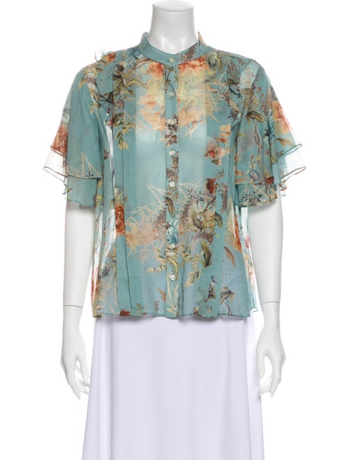 Icons Floral Print Mock Neck Blouse Blue