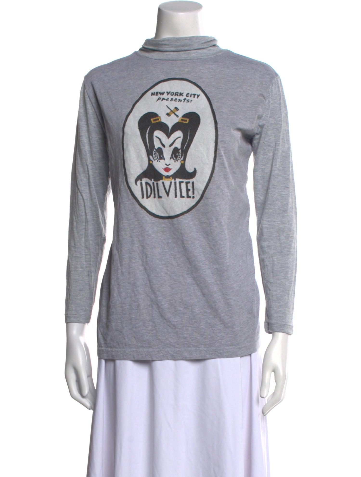 Idilvice! Graphic Print Mock Neck Sweatshirt